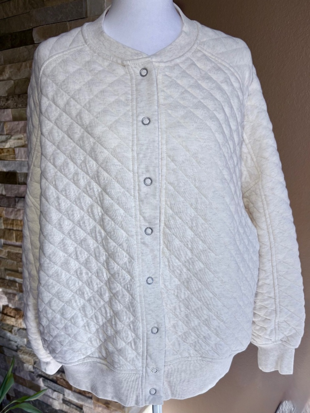 Aerie Oversized Quilted Snapfront Knit Cardigan Bomber Jacket Small